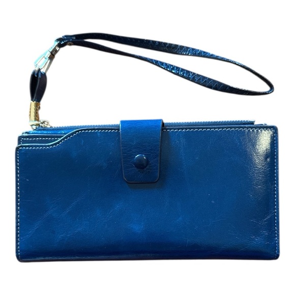 Blue Leather Wristlet - Picture 1 of 5